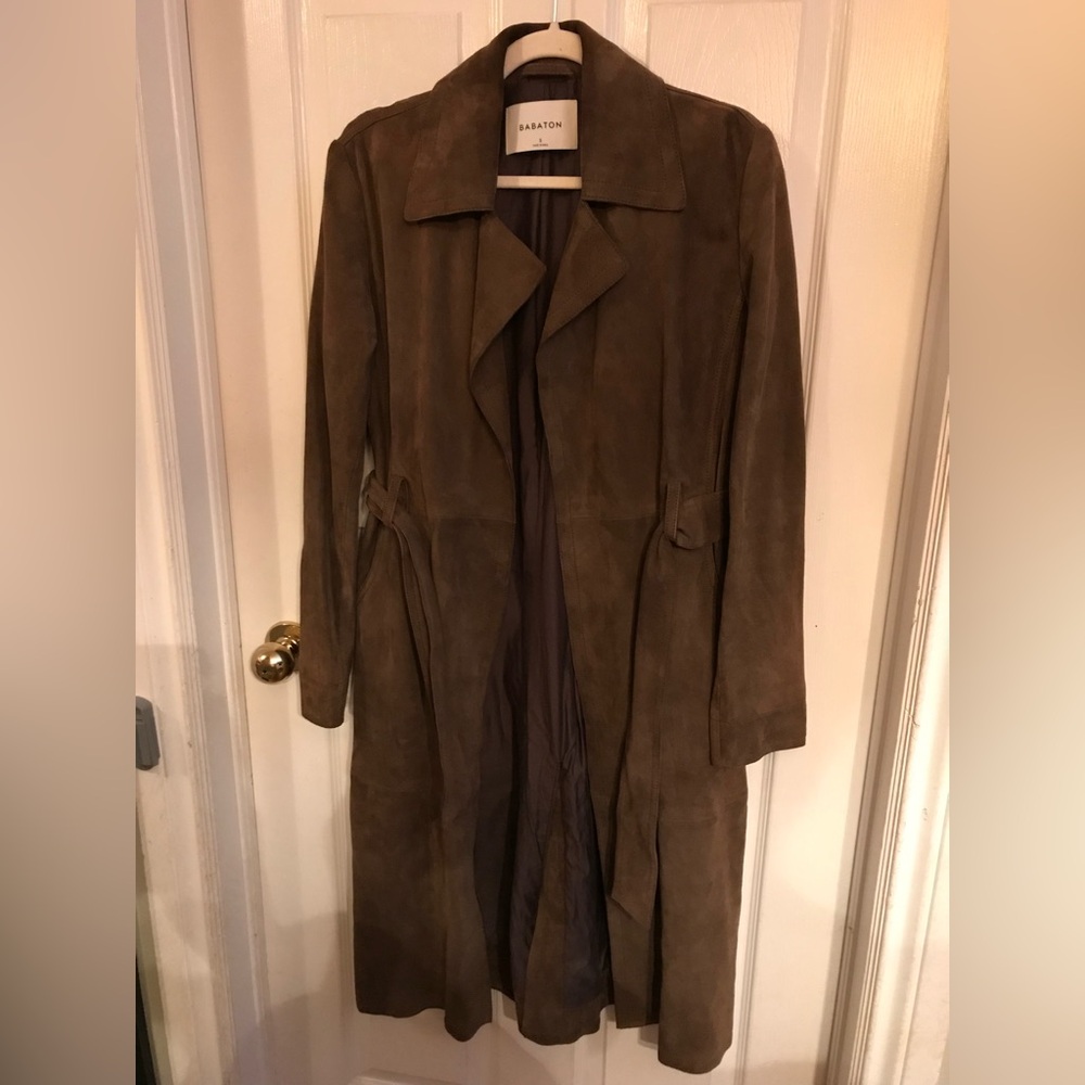 Babaton Bonham Olive Green Suede Trench Coat